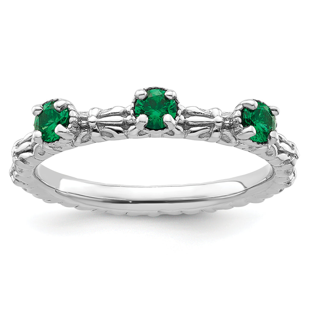 Sterling Silver Stackable Expressions Created Emerald Three Stone Ring