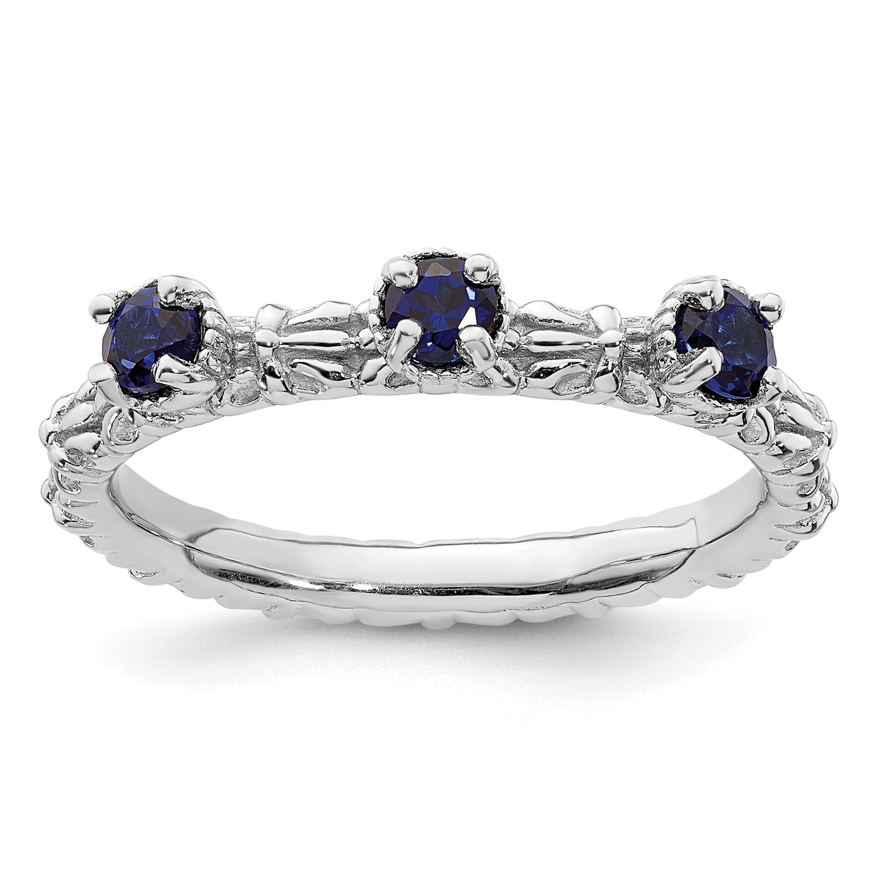 Sterling Silver Stackable Expressions Created Sapphire Three Stone Ring Main image