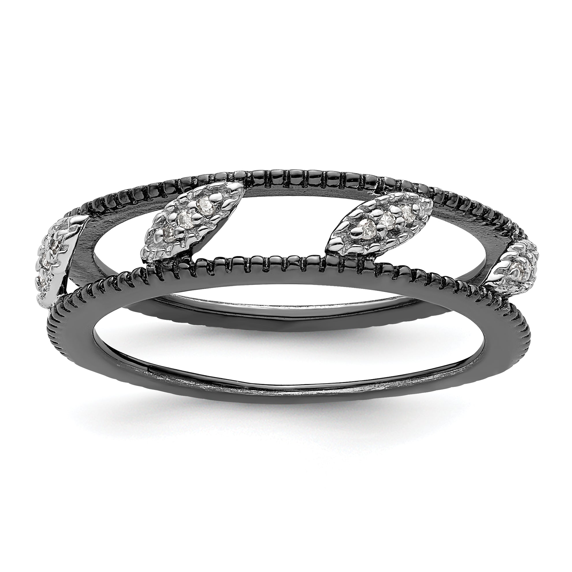 Sterling Silver Stackable Expressions Ruthenium-plated Diamond Jacket Ring Main image