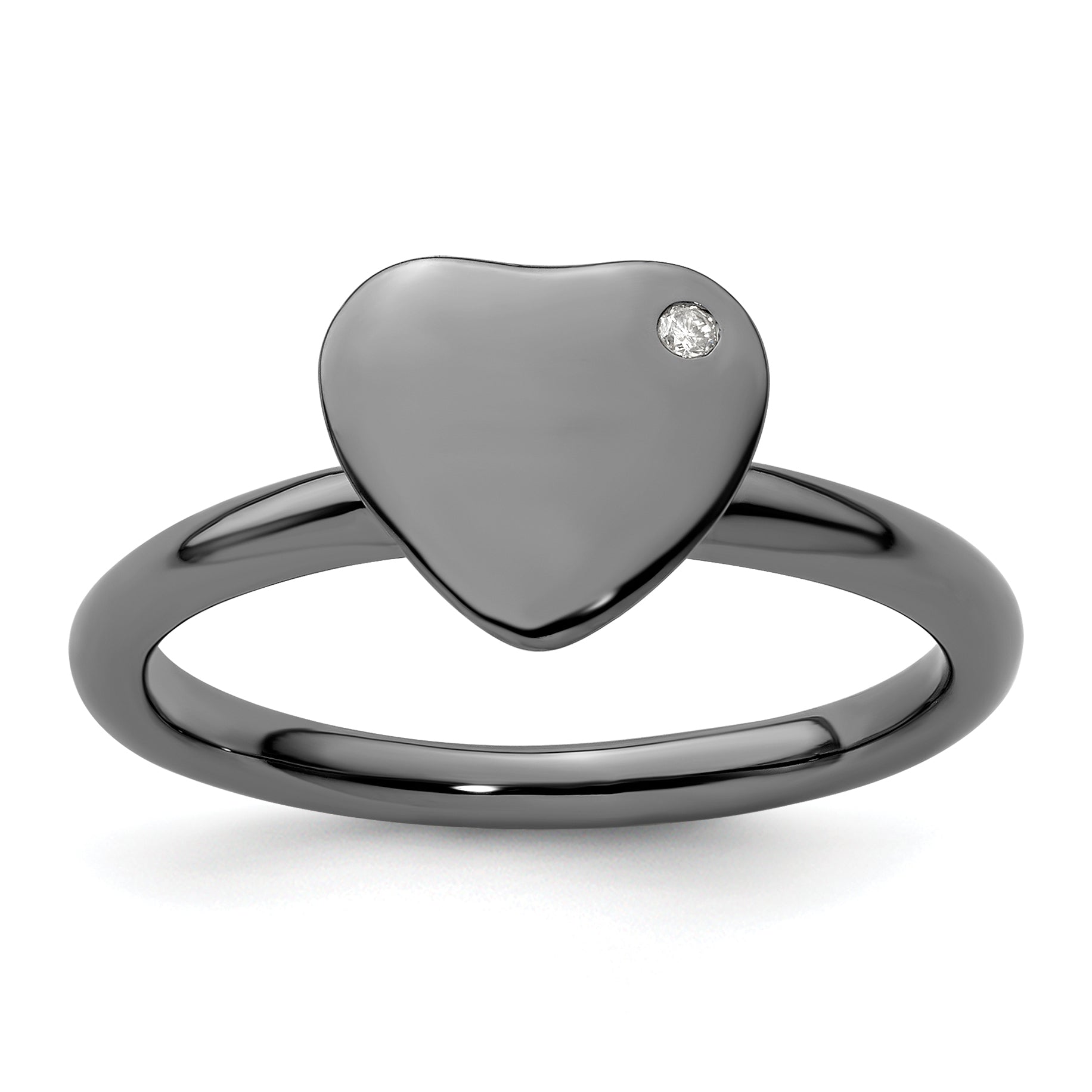 Sterling Silver Stackable Expressions Ruthenium-plated Heart Diamond Ring Main image