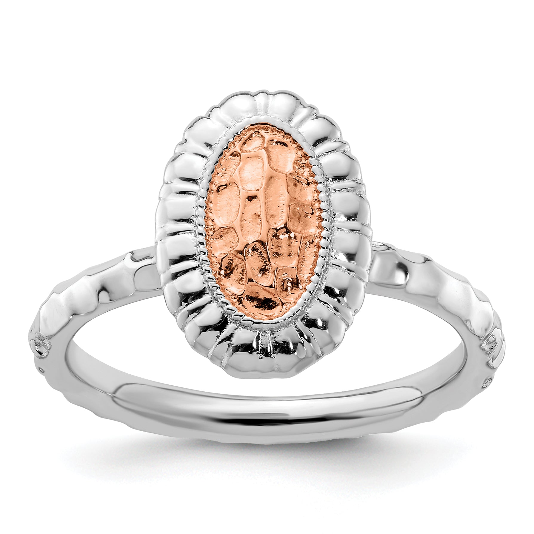 Sterling Silver Stackable Expressions Rose Gold-plated Oval Ring Main image