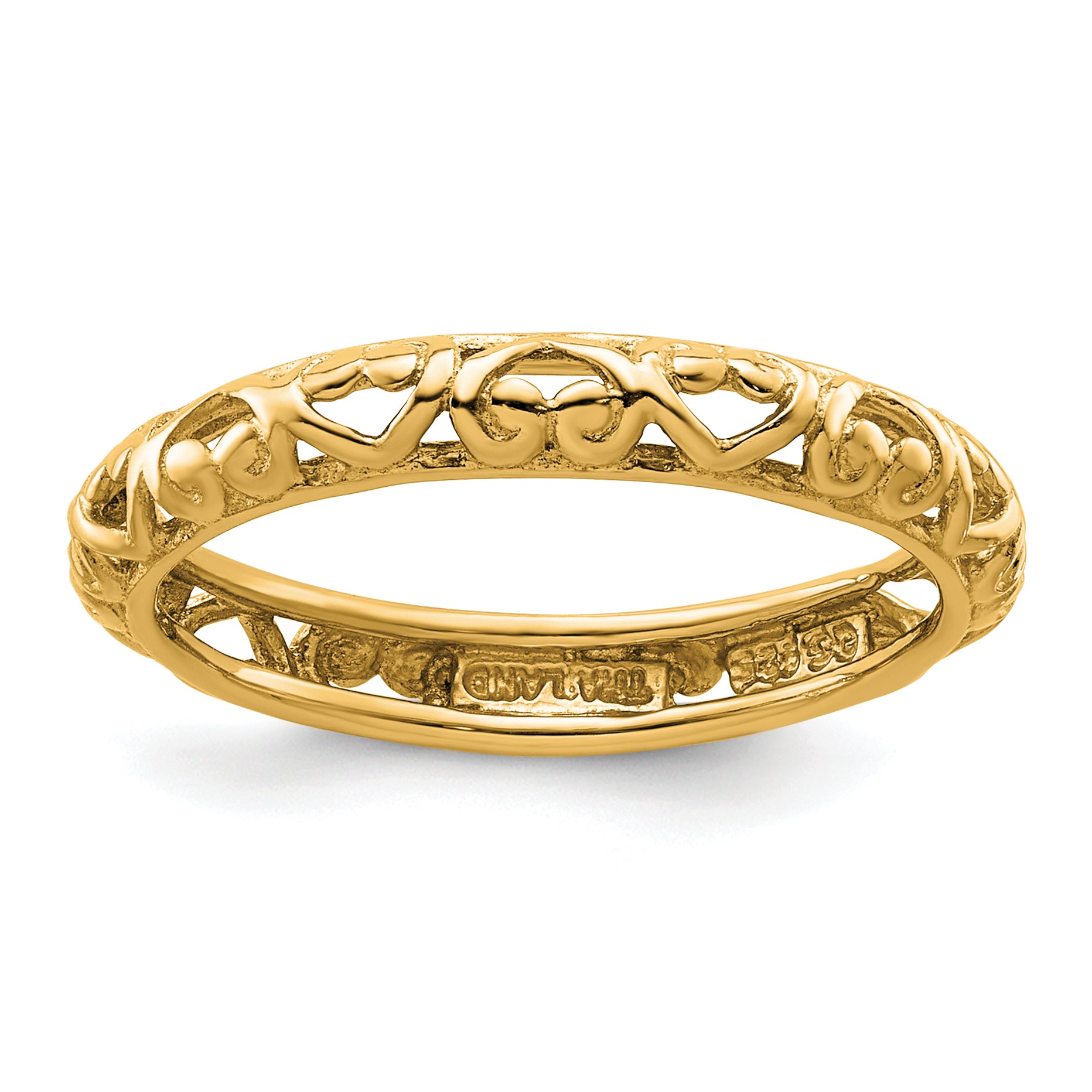 Sterling Silver Stackable Expressions Gold-plated Carved Ring Main image