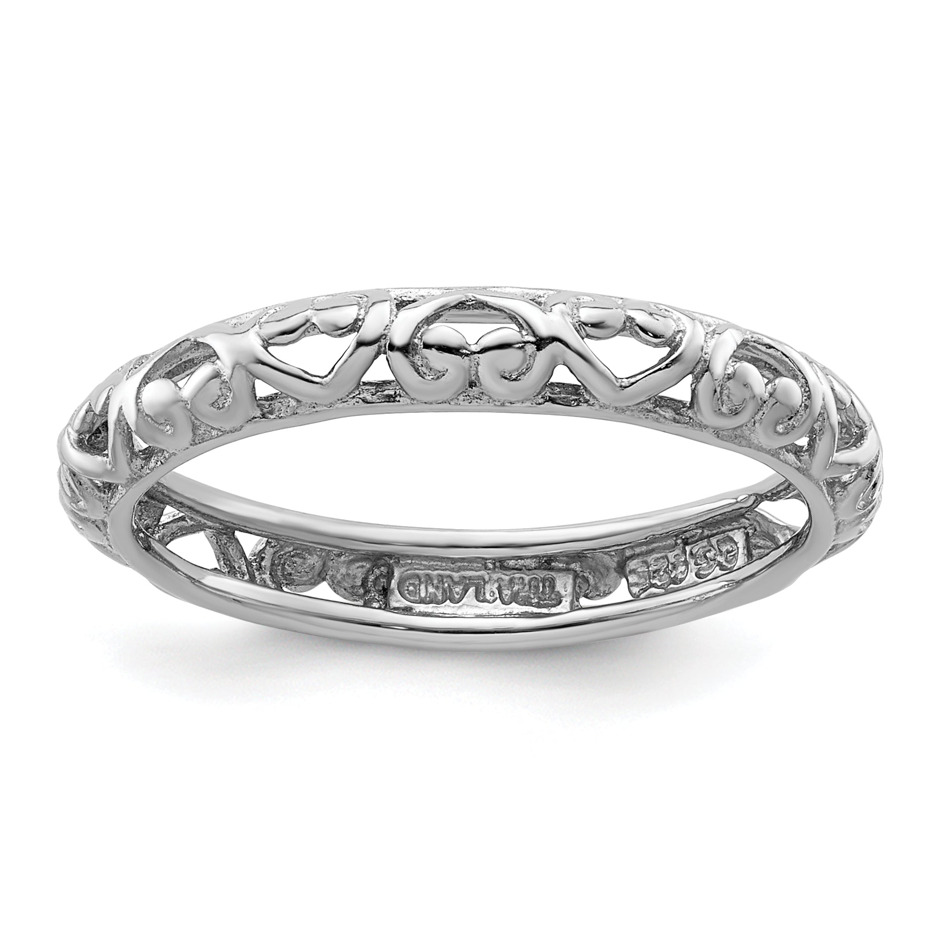 Sterling Silver Stackable Expressions Rhodium Carved Ring Main image