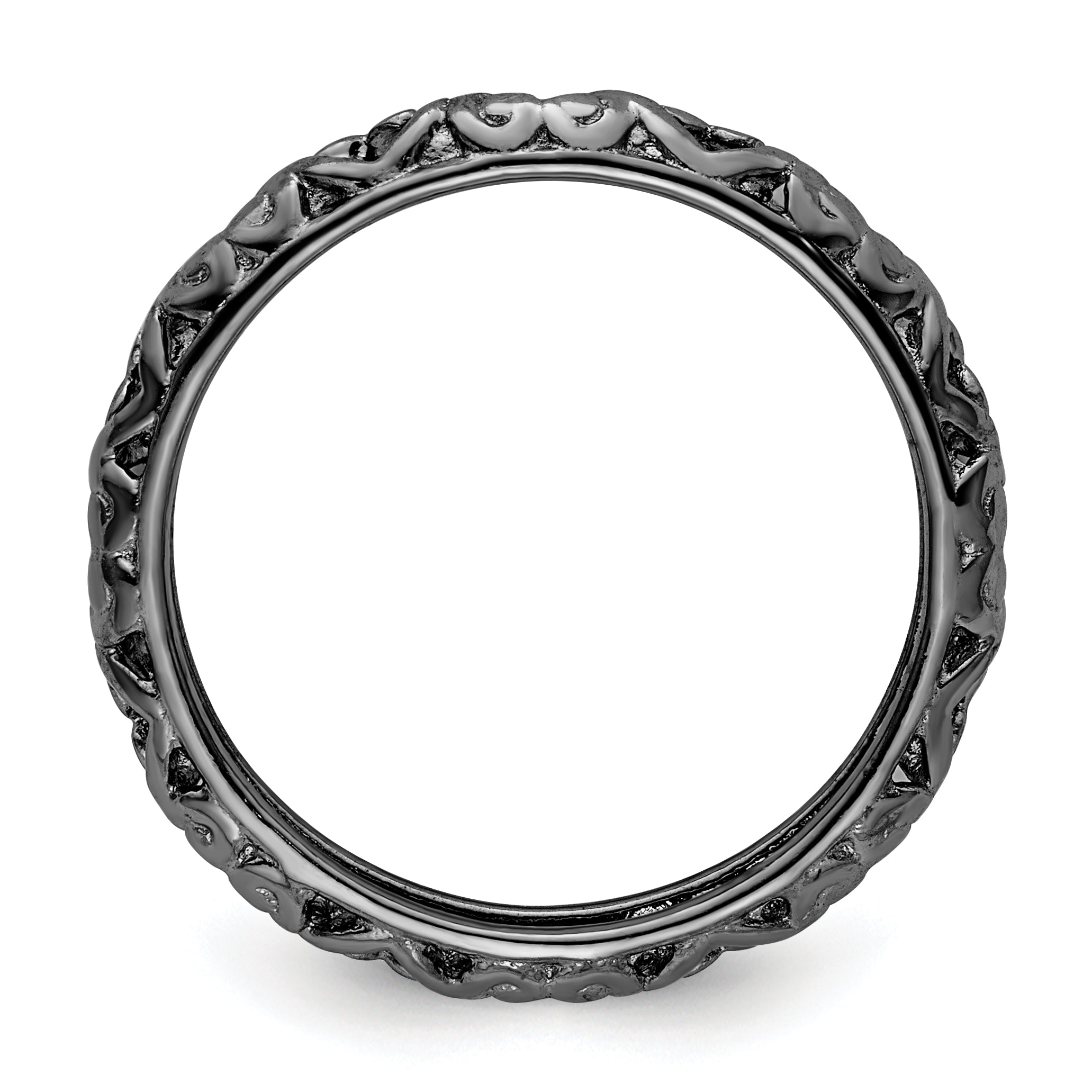 Sterling Silver Stackable Expressions Black-plated Carved Ring