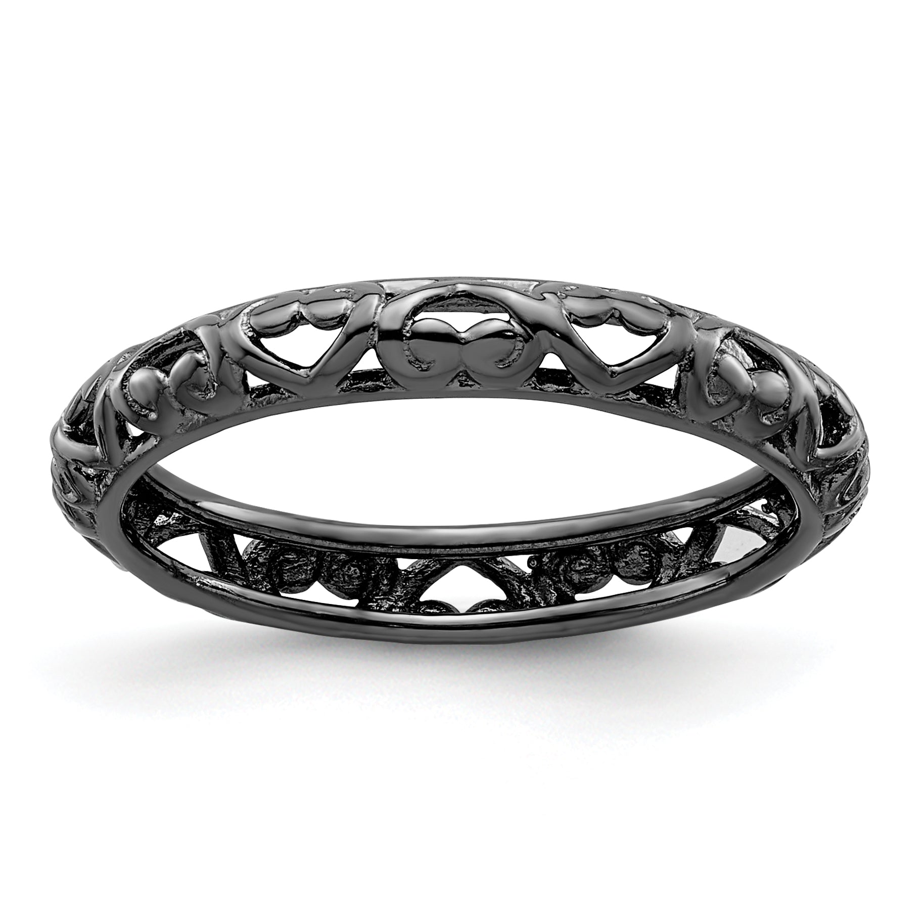 Sterling Silver Stackable Expressions Black-plated Carved Ring Main image