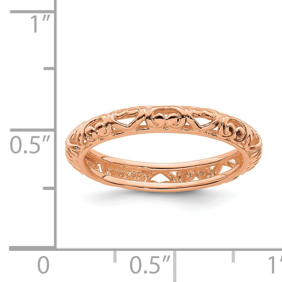 Sterling Silver Stackable Expressions Pink-plated Carved Ring