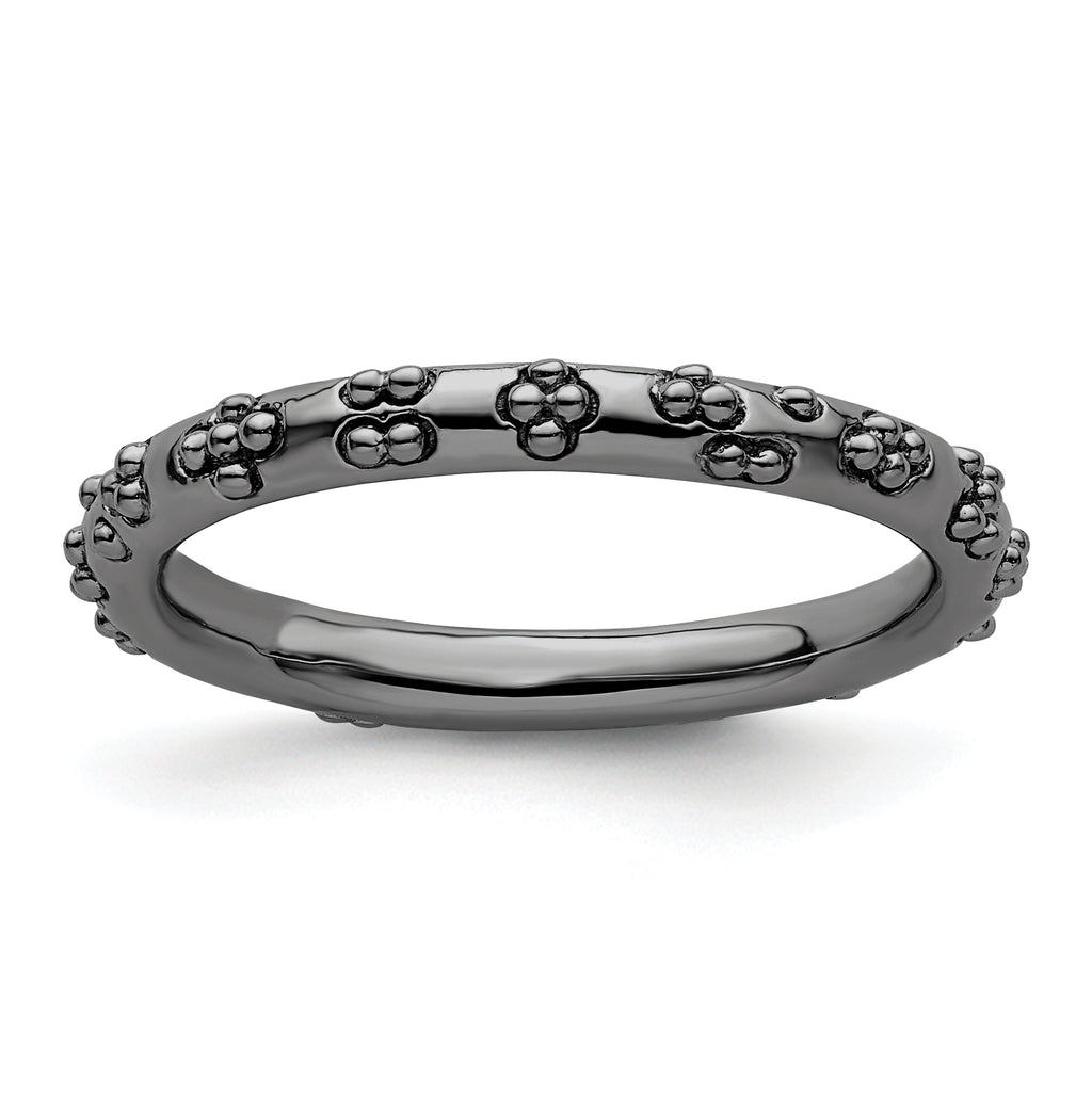 Sterling Silver Stackable Expressions Black-plated Textured Ring