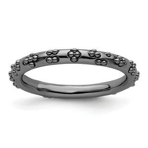 Black-Plated Stackable Ring in Sterling Silver, Textured - Sophia Jewelers