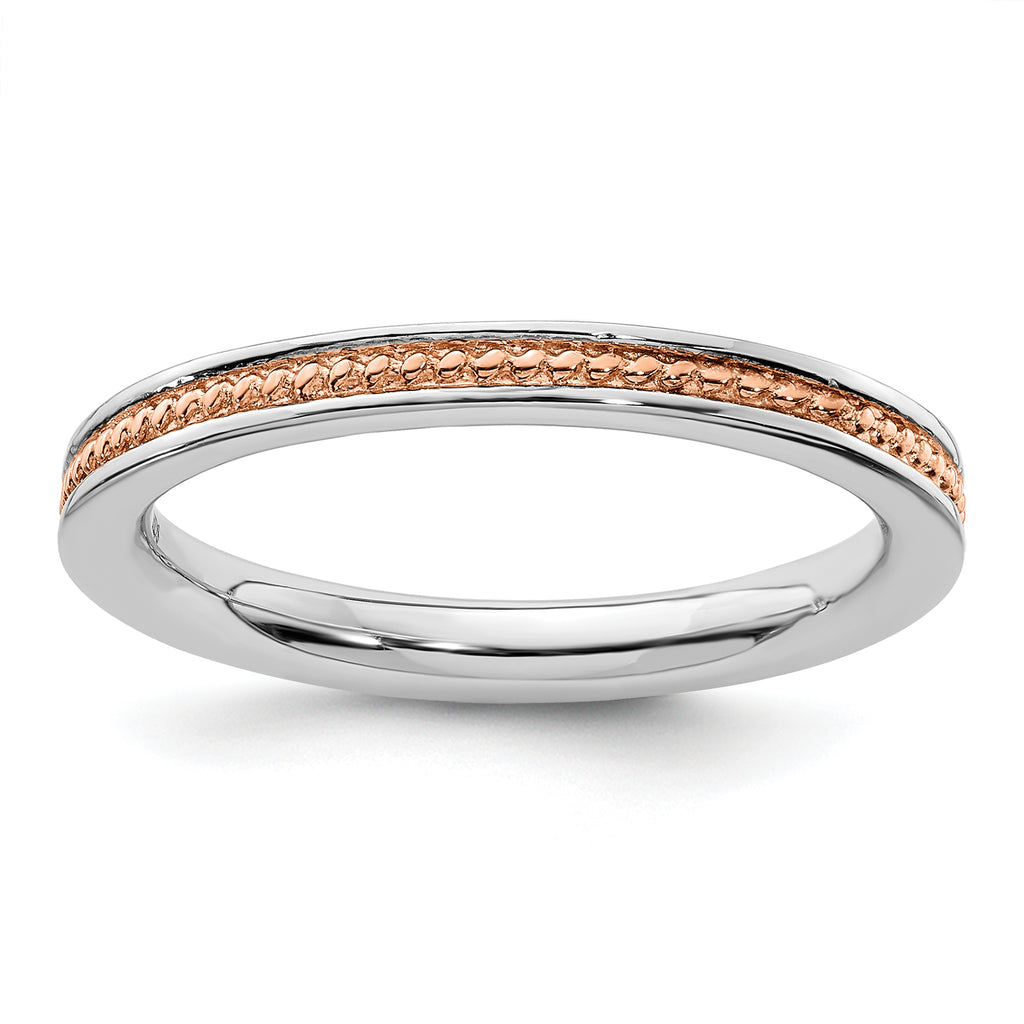 Sterling Silver Stackable Expressions Pink-plated Channeled Ring