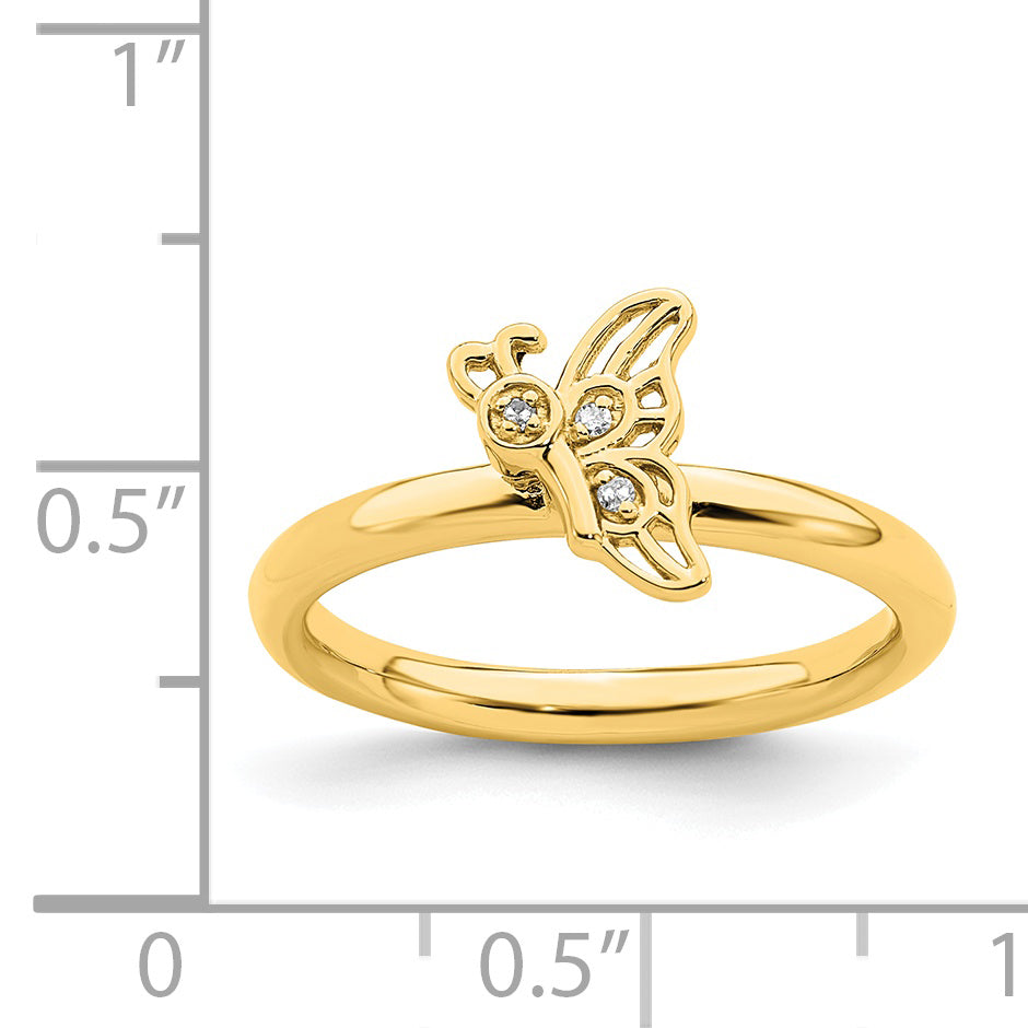 Sterling Silver Stackable Expressions Gold-plated Butterfly w/Diamond Ring