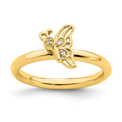 Sterling Silver Stackable Expressions Gold-plated Butterfly w/Diamond Ring
