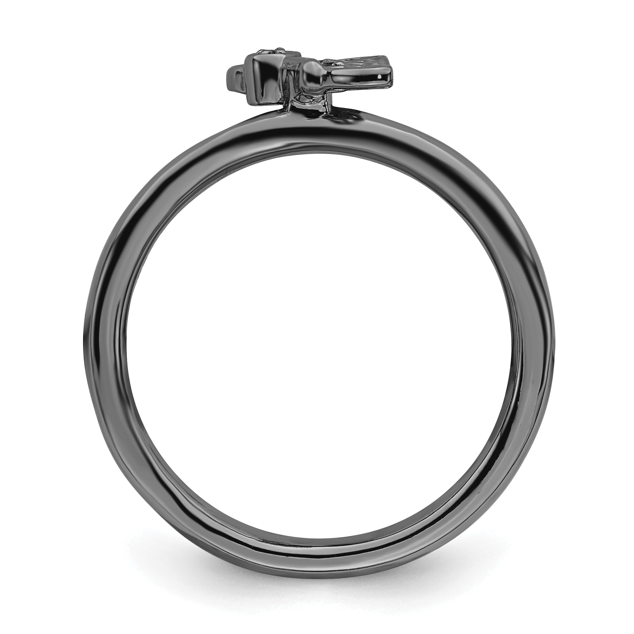 Sterling Silver Stackable Expressions Black-plated Butterfly w/Diamond Ring Secondary image
