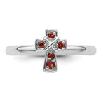 Sterling Silver Stackable Expressions Rhodium Garnet Cross Ring