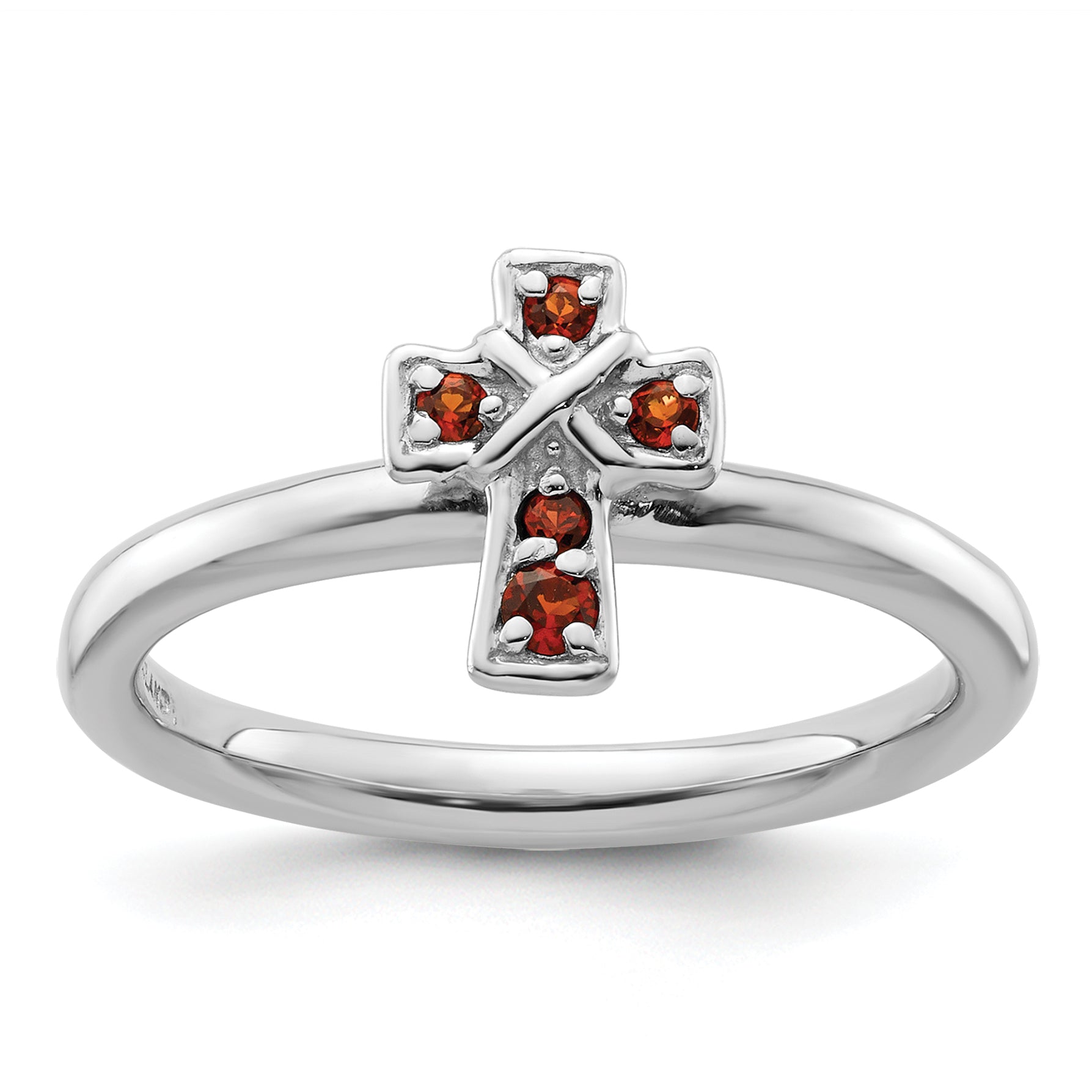 Sterling Silver Stackable Expressions Rhodium Garnet Cross Ring Main image