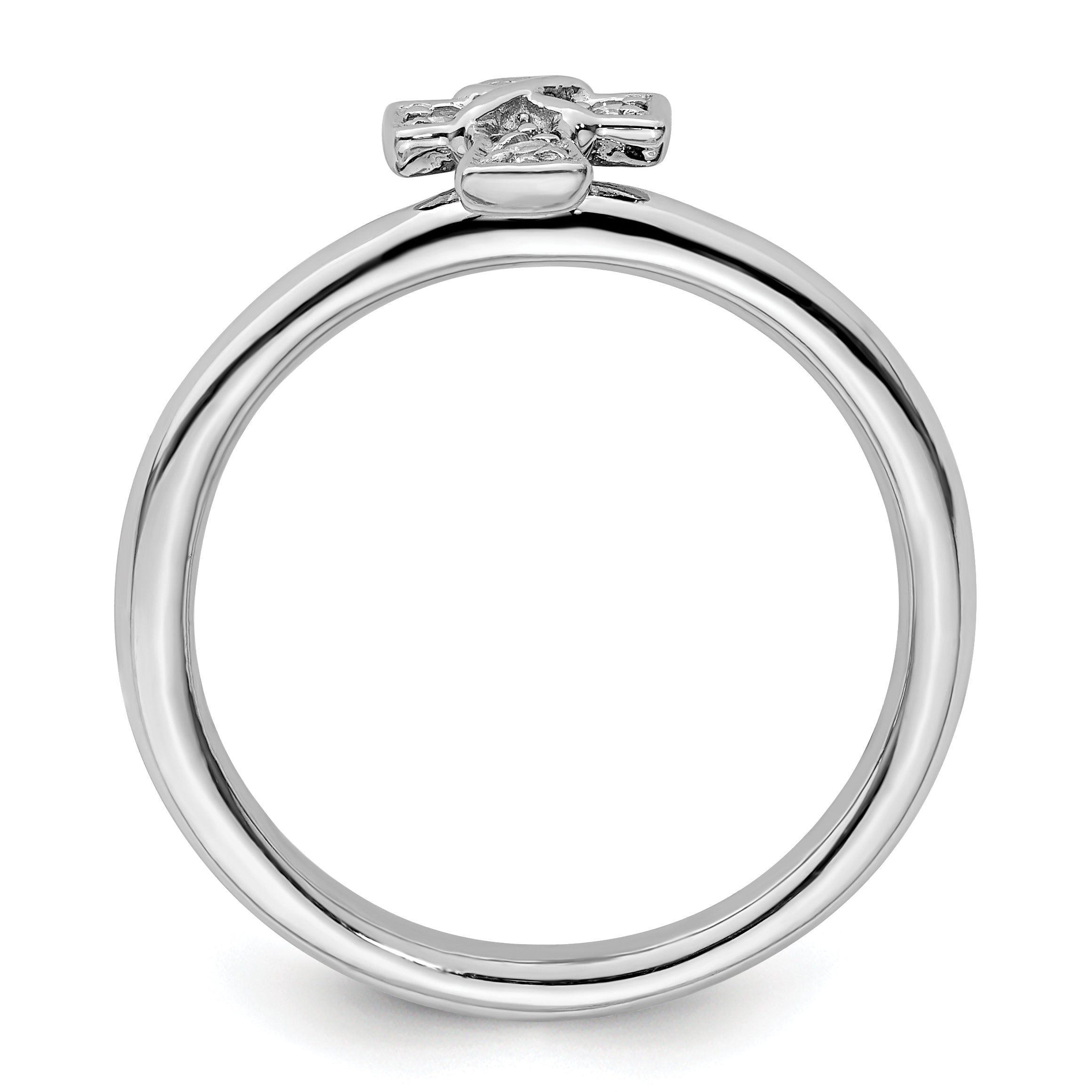 Sterling Silver Stackable Expressions Rhodium White Topaz Cross Ring Secondary image