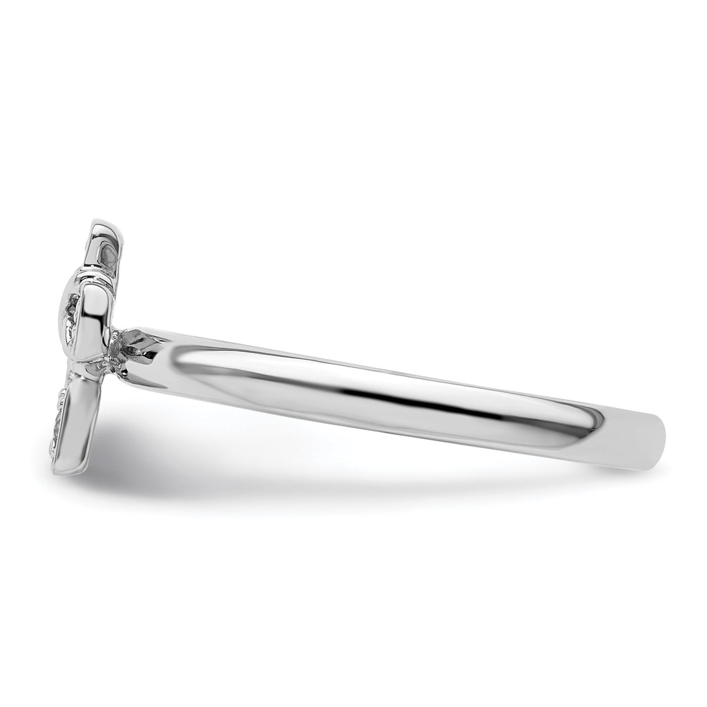 Sterling Silver Stackable Expressions Rhodium White Topaz Cross Ring