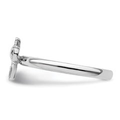 Sterling Silver Stackable Expressions Rhodium White Topaz Cross Ring