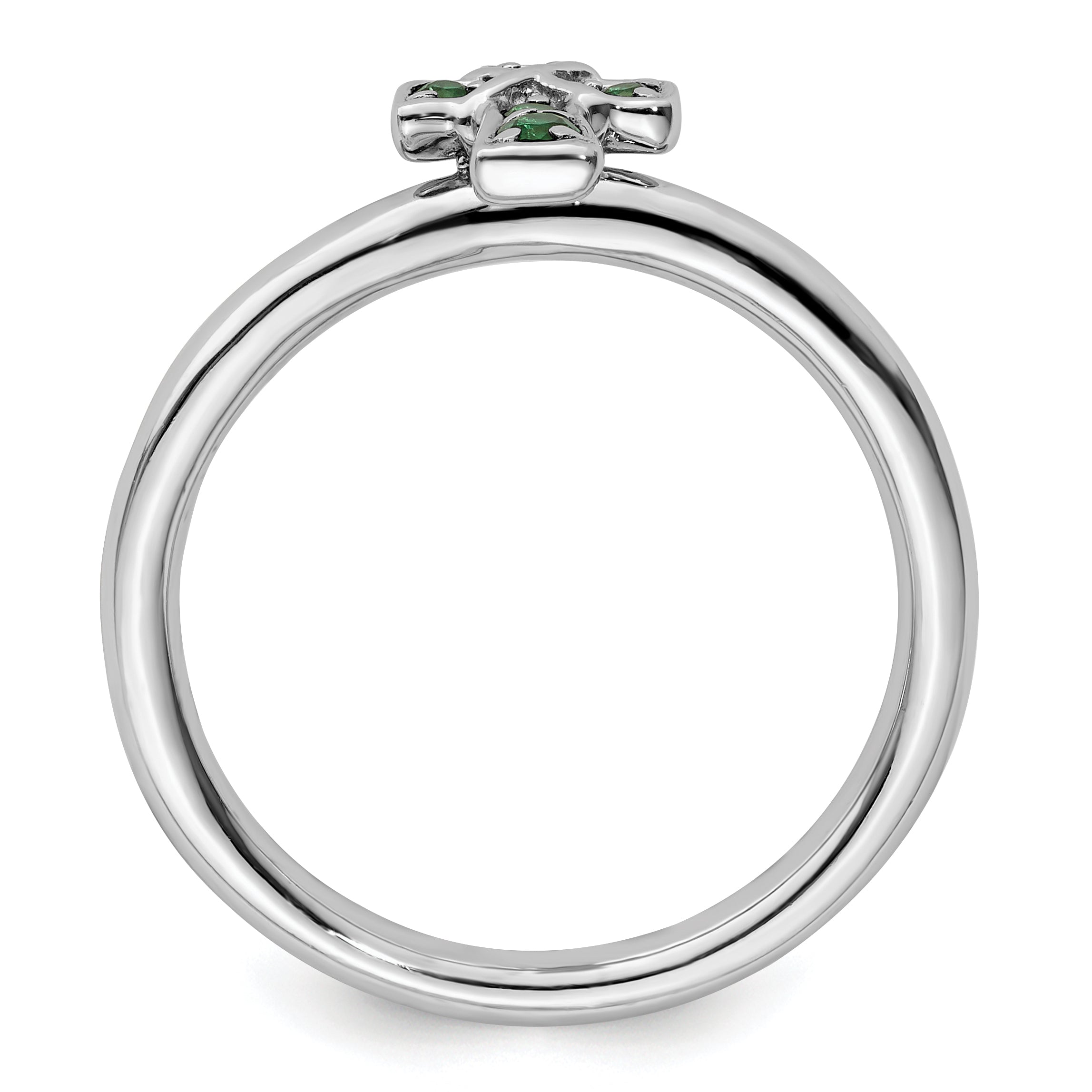 Sterling Silver Stackable Expressions Rhodium Created Emerald Cross Ring Secondary image