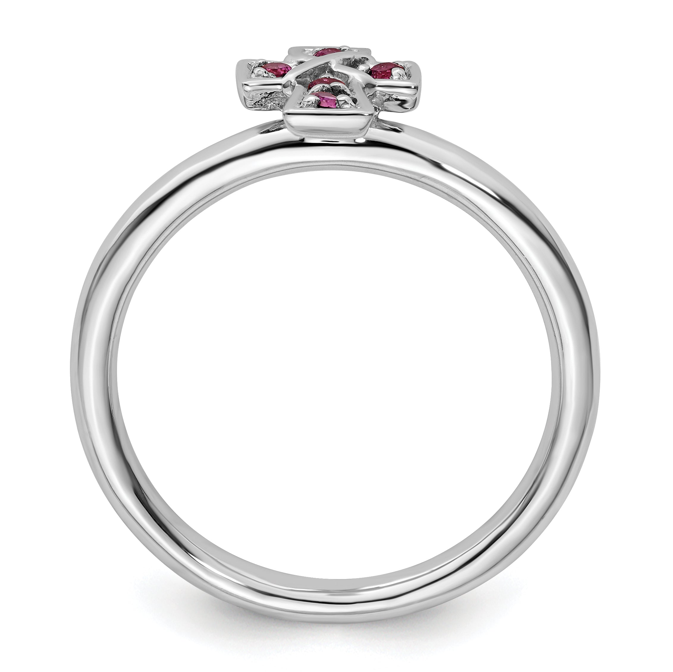 Sterling Silver Stackable Expressions Rhodium Rhodolite Garnet Cross Ring Secondary image