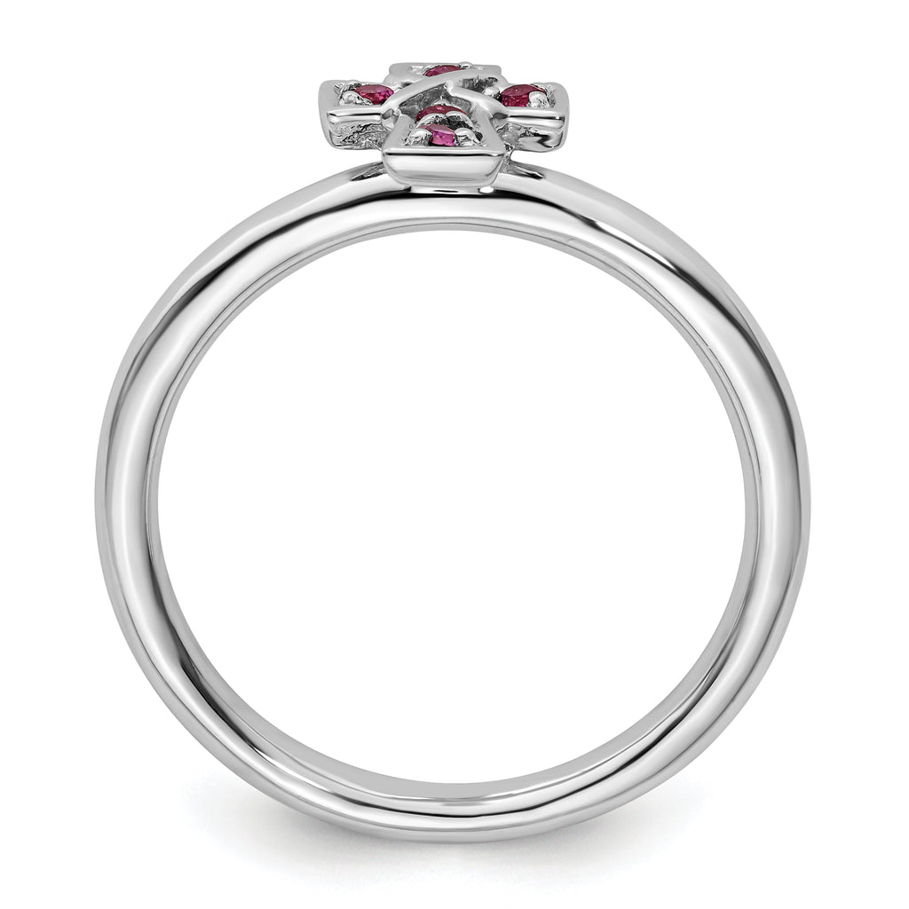Sterling Silver Stackable Expressions Rhodium Rhodolite Garnet Cross Ring