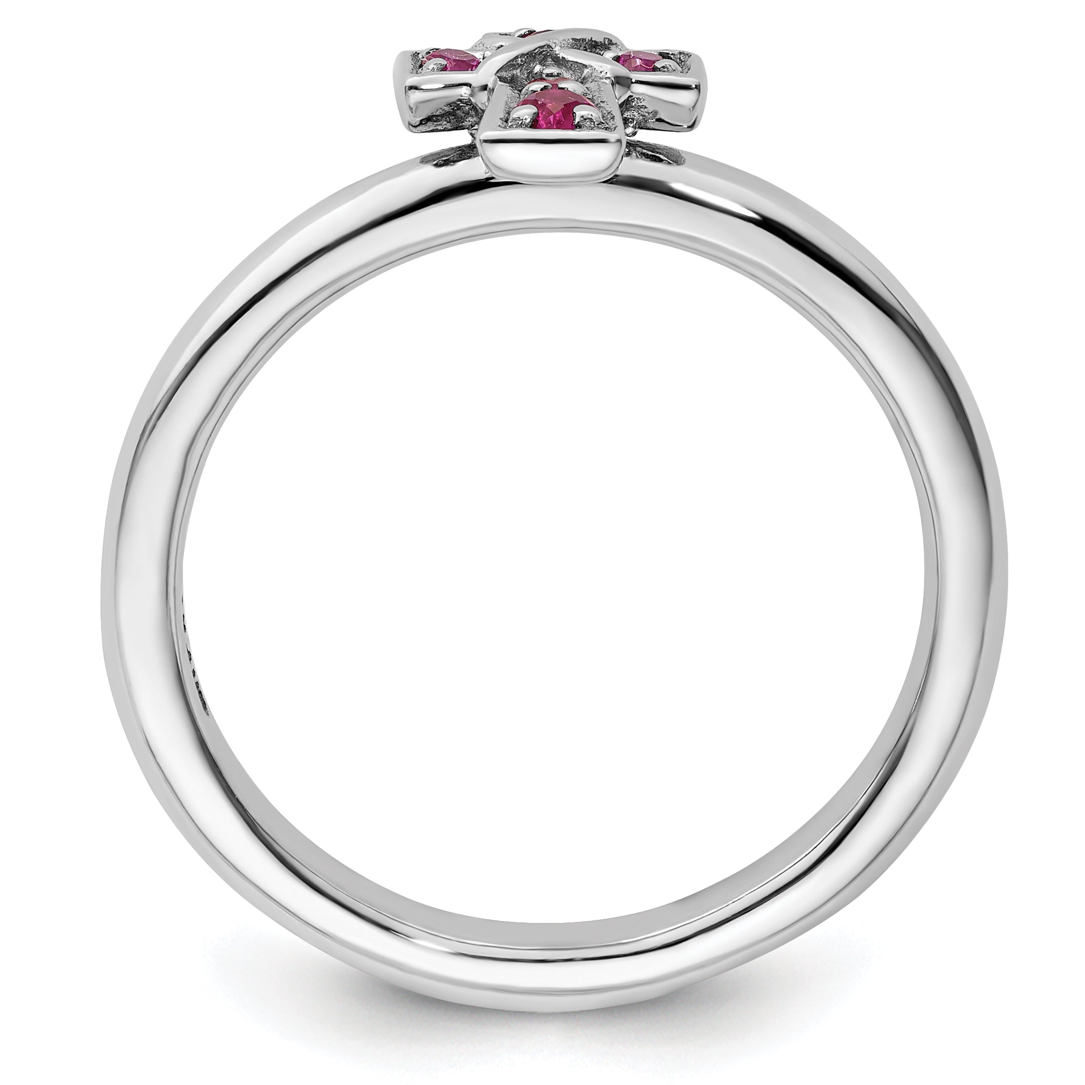 Sterling Silver Stackable Expressions Rhodium Created Ruby Cross Ring Secondary image