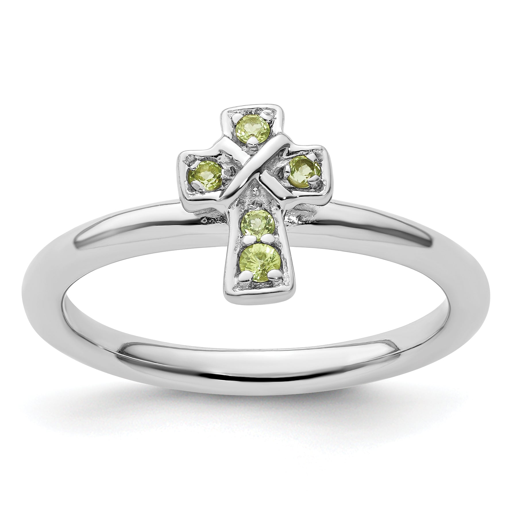 Sterling Silver Stackable Expressions Rhodium Peridot Cross Ring Main image