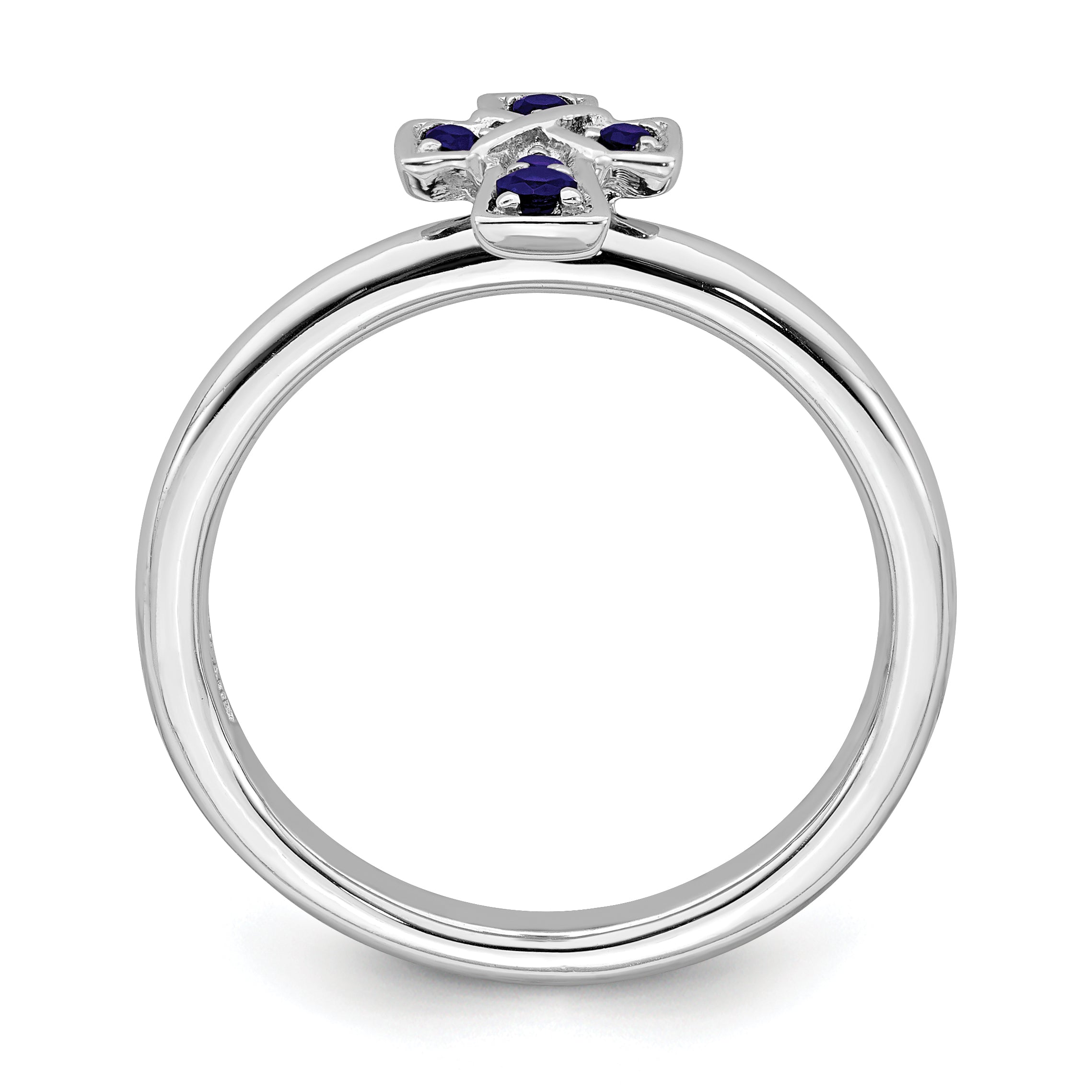 Sterling Silver Stackable Expressions Rhodium Created Sapphire Cross Ring