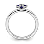 Sterling Silver Stackable Expressions Rhodium Created Sapphire Cross Ring