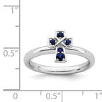 Sterling Silver Stackable Expressions Rhodium Created Sapphire Cross Ring