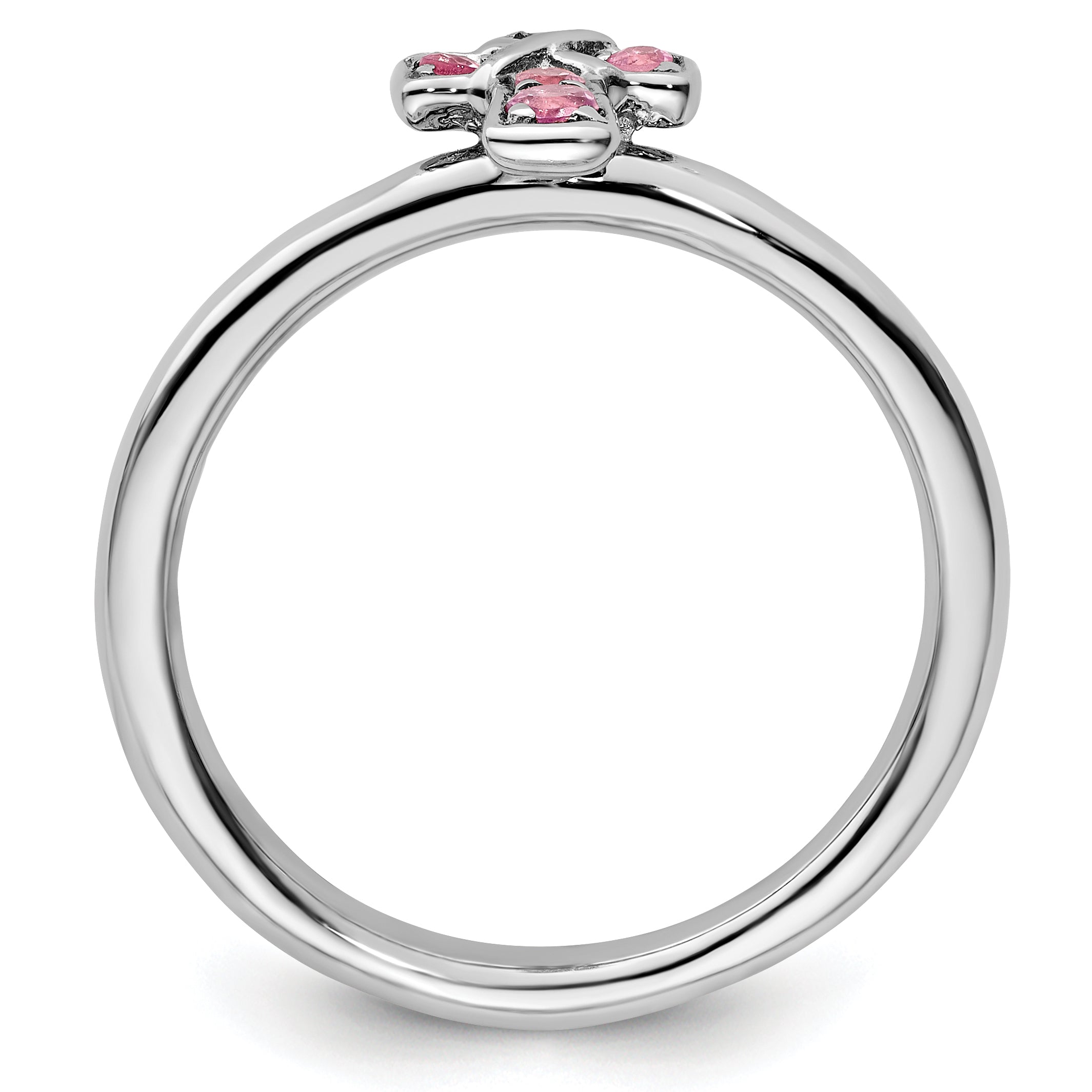 Sterling Silver Stackable Expressions Rhodium Pink Tourmaline Cross Ring