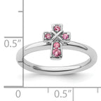 Sterling Silver Stackable Expressions Rhodium Pink Tourmaline Cross Ring