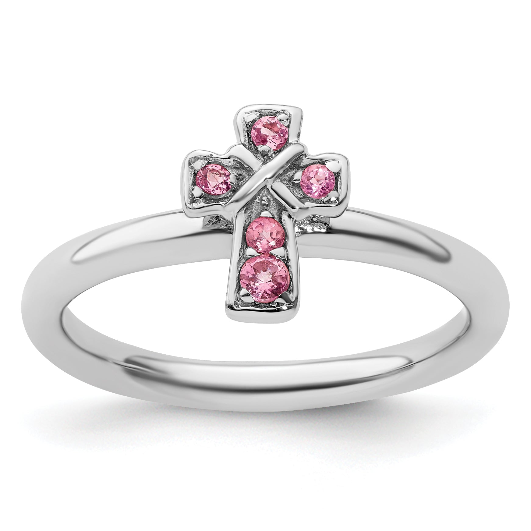 Sterling Silver Stackable Expressions Rhodium Pink Tourmaline Cross Ring Main image