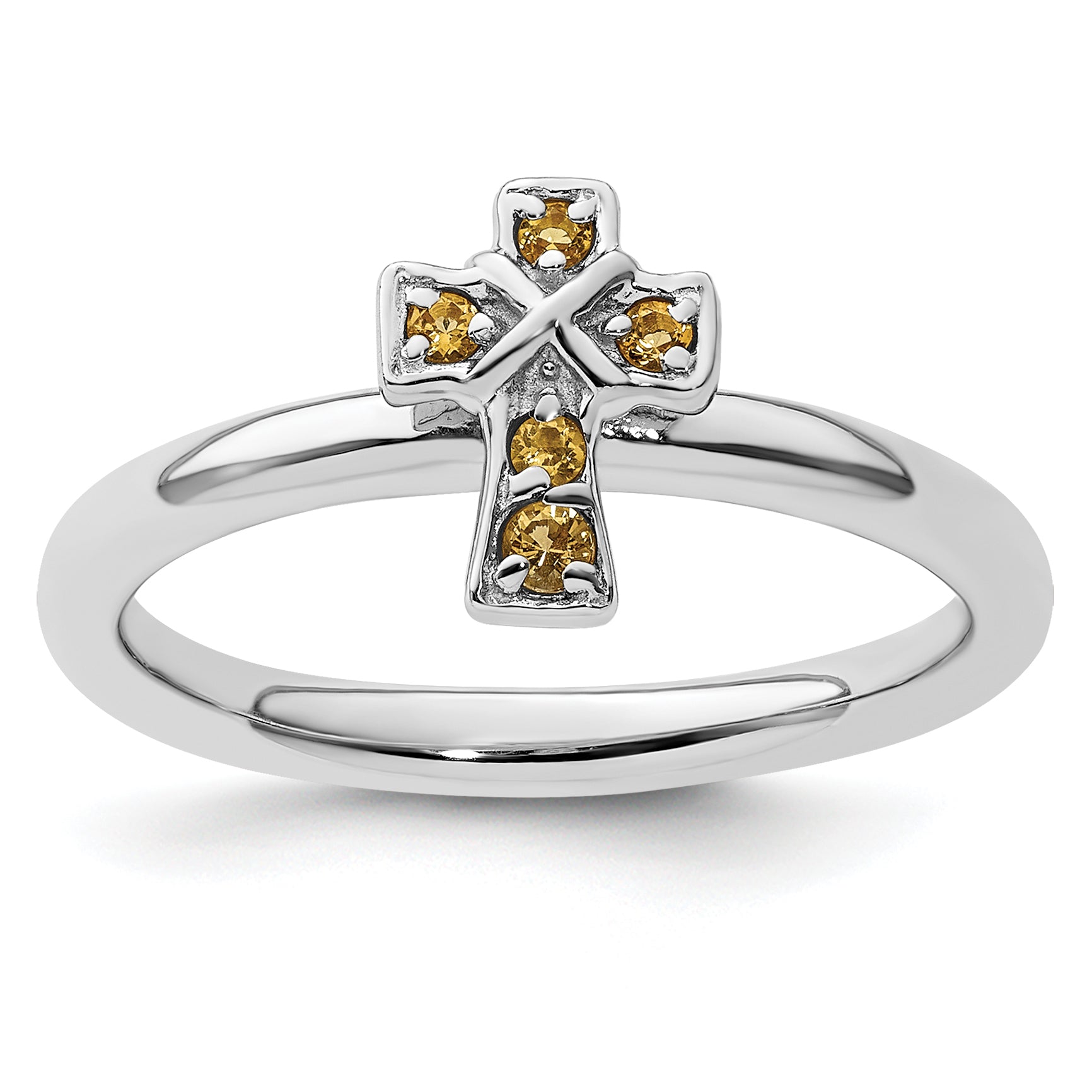Sterling Silver Stackable Expressions Rhodium Citrine Cross Ring Main image