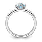 Sterling Silver Stackable Expressions Rhodium Blue Topaz Cross Ring