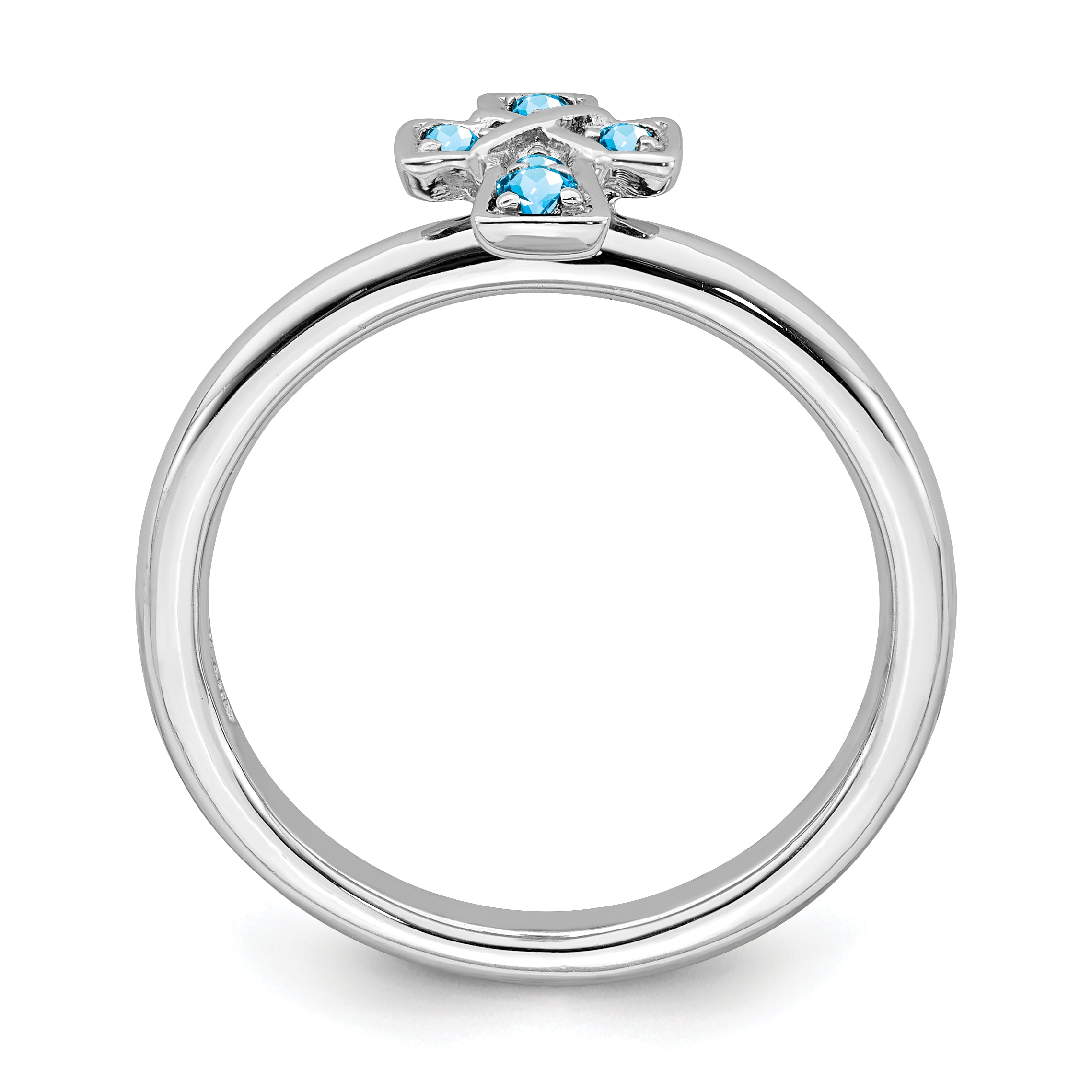 Sterling Silver Stackable Expressions Rhodium Blue Topaz Cross Ring
