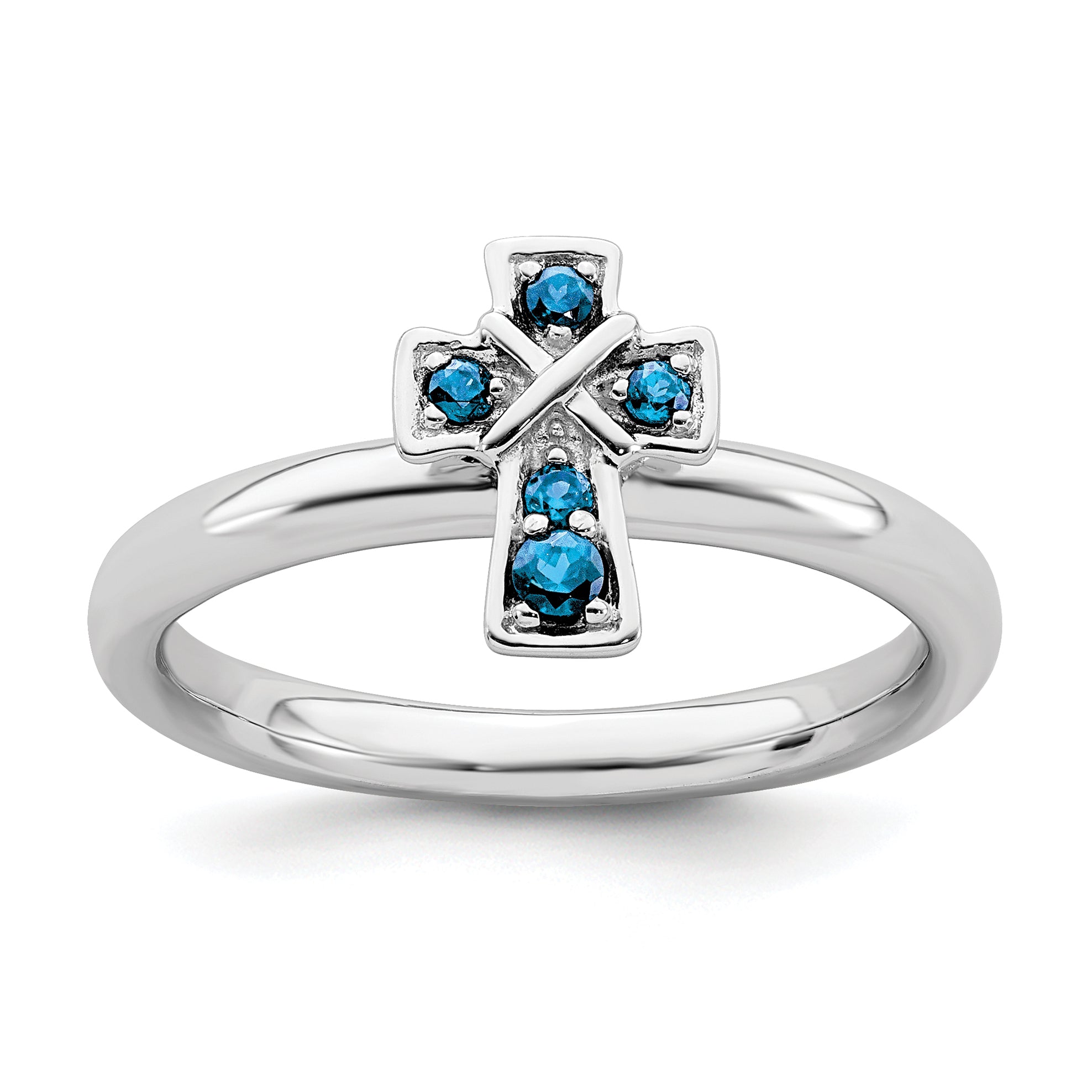Sterling Silver Stackable Expressions Rhodium Blue Topaz Cross Ring Main image