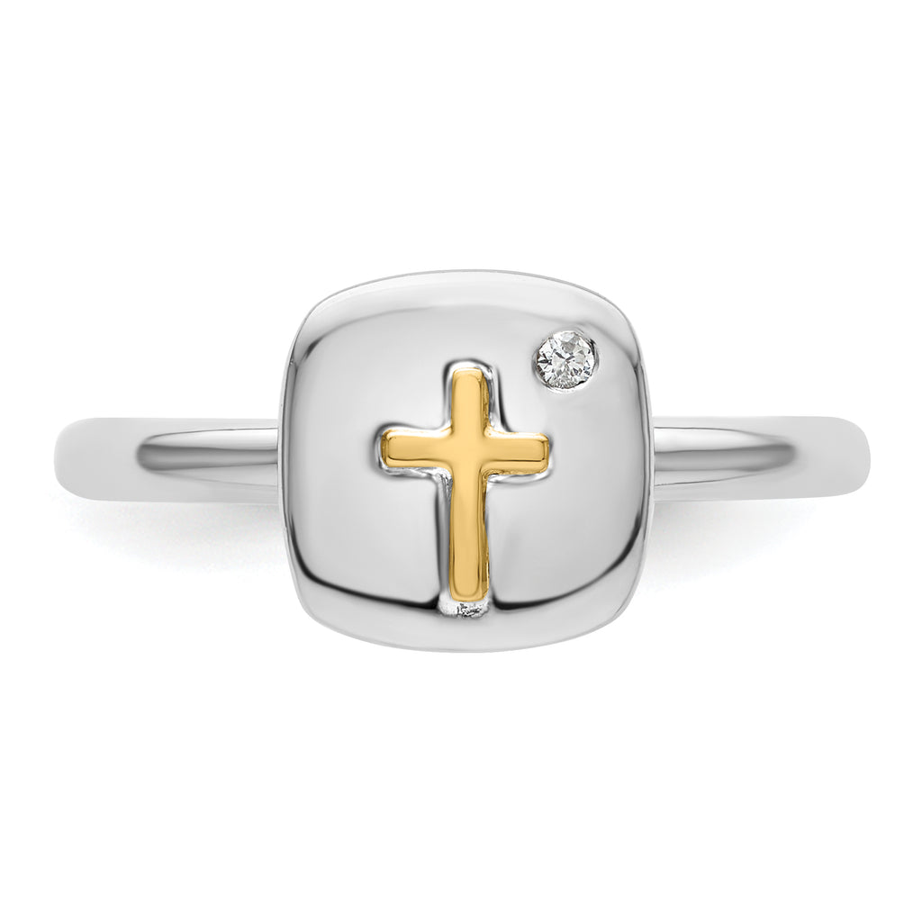 Sterling Silver & 14k Crossover Stackable Expressions Diamond Ring