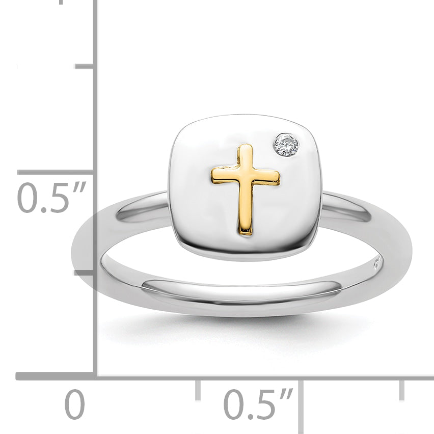 Sterling Silver & 14k Crossover Stackable Expressions Diamond Ring