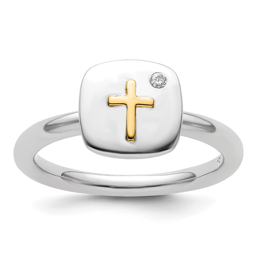 Sterling Silver & 14k Crossover Stackable Expressions Diamond Ring