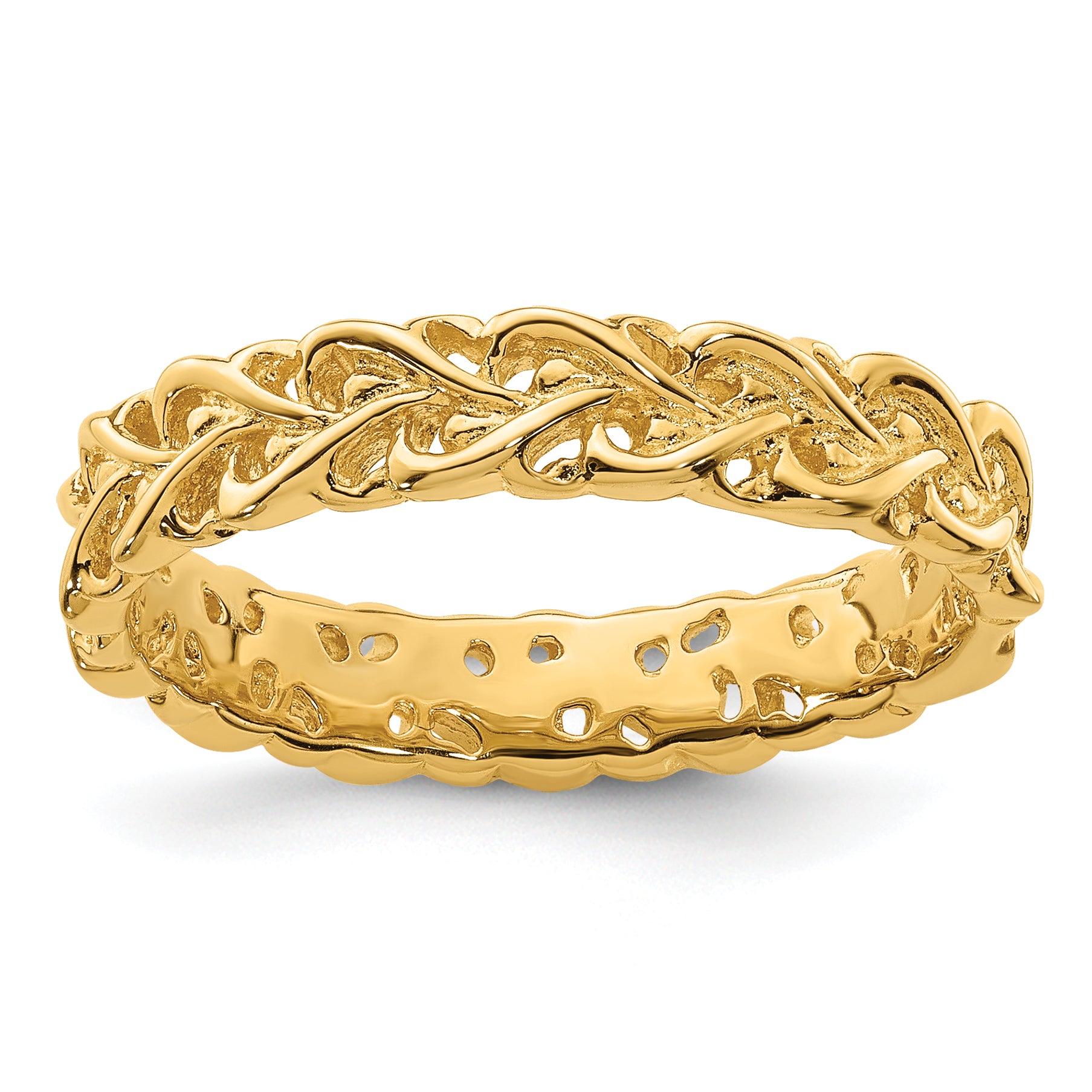 Sterling Silver Stackable Expressions Gold-plated Carved Band Main image