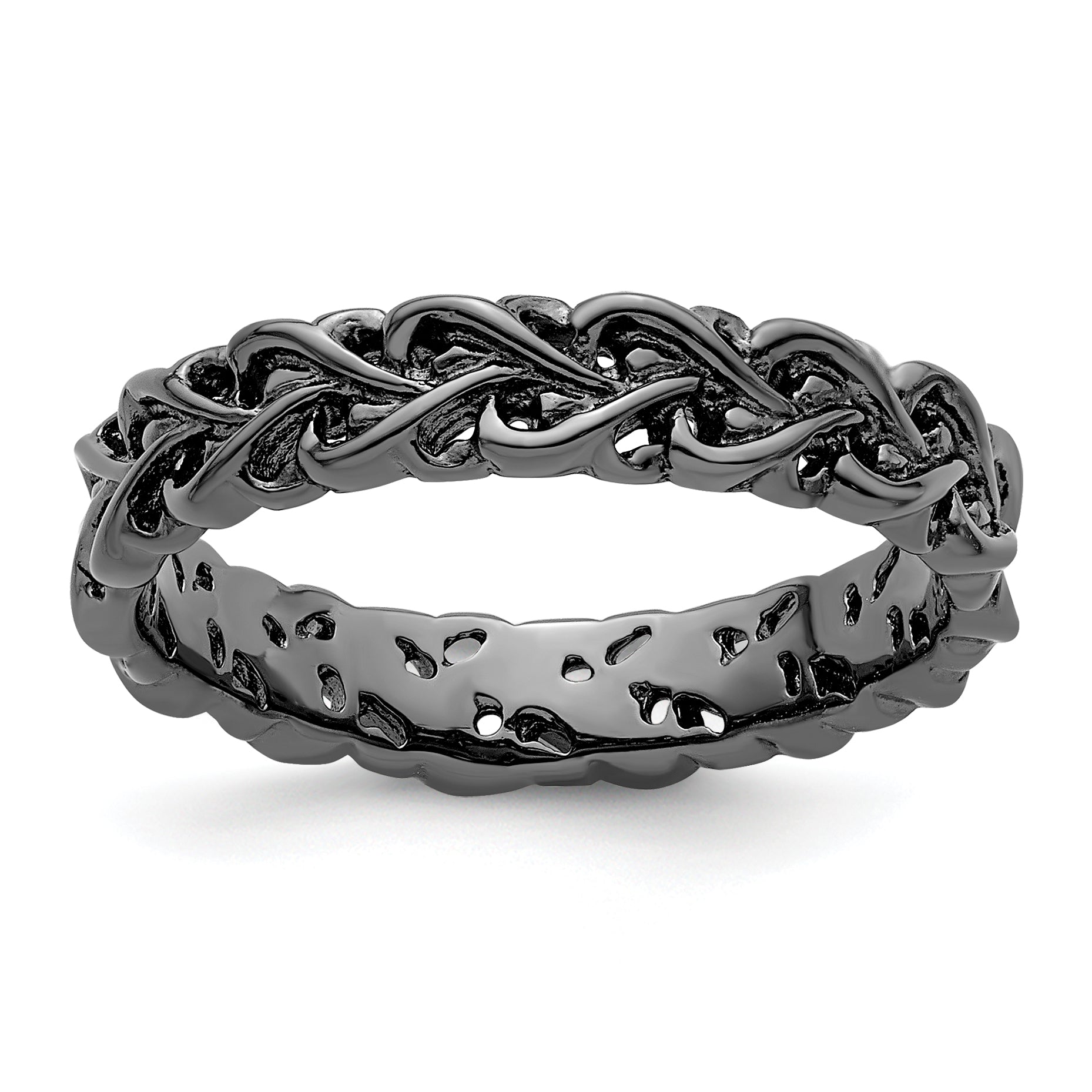 Sterling Silver Stackable Expressions Black-plated Carved Main image
