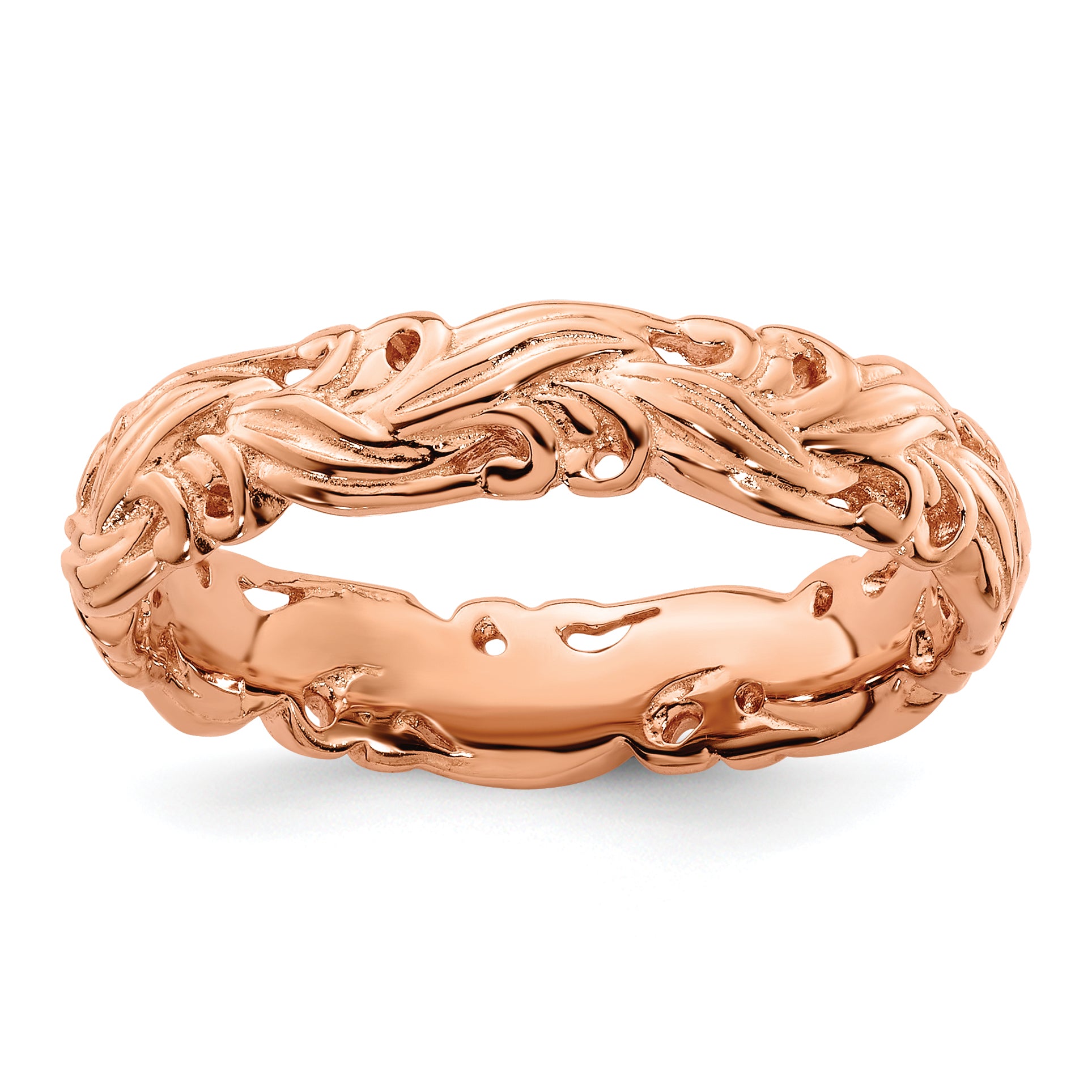 Sterling Silver Stackable Expressions Pink-plated Carved Band Main image