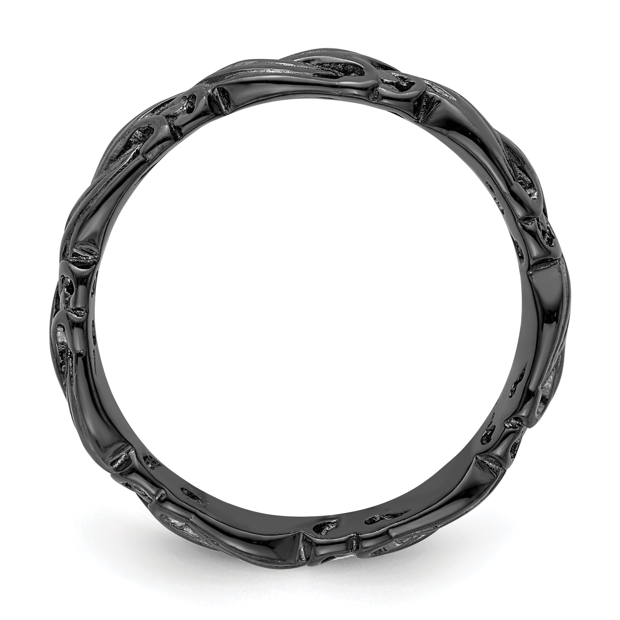 Sterling Silver Stackable Expressions Black-plated Carved Band Secondary image
