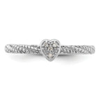 Sterling Silver Diamond Stackable Expressions Textured Heart Ring