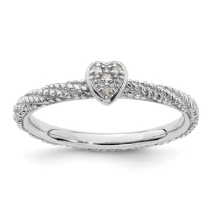 Sterling Silver Diamond Stackable Expressions Textured Heart Ring