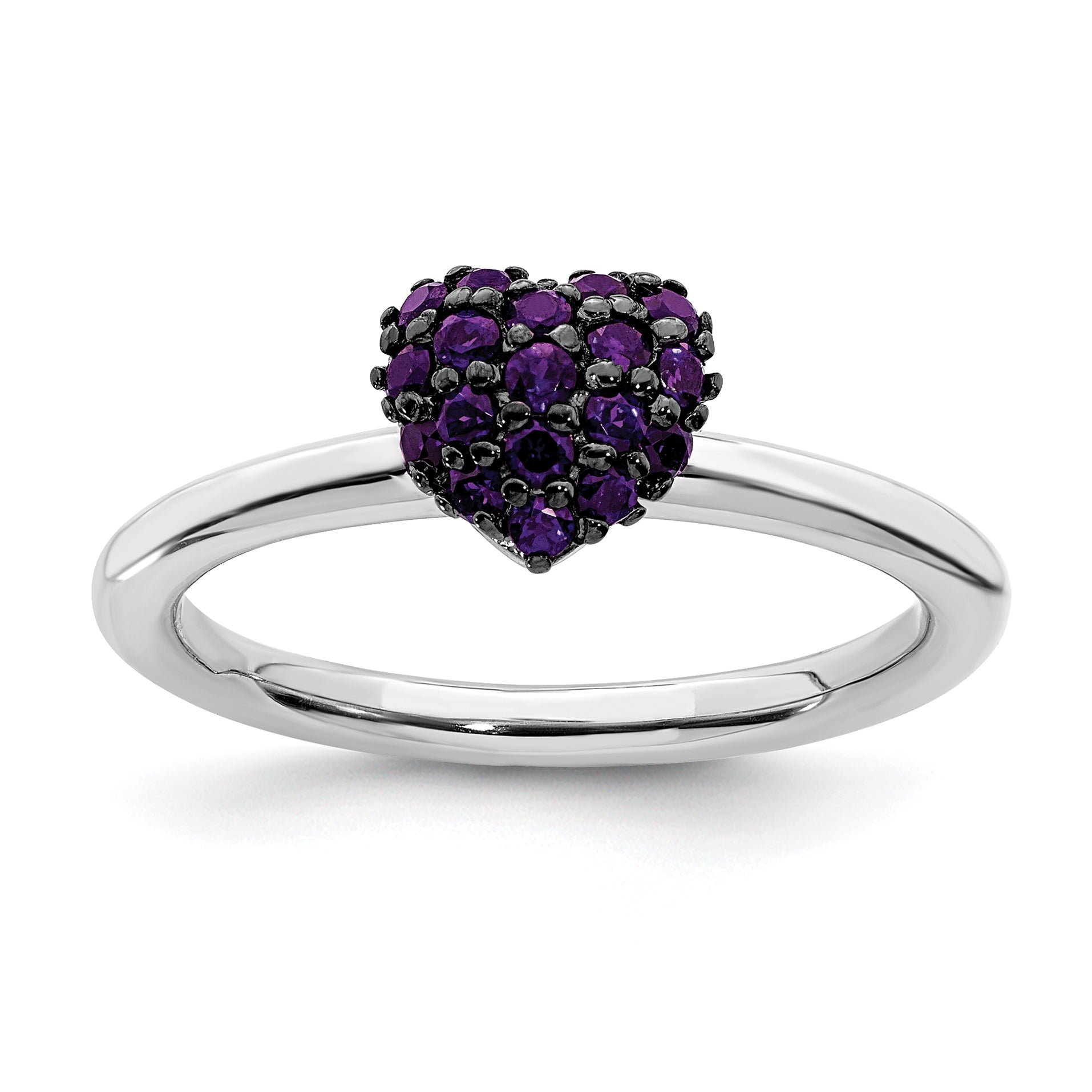 Sterling Silver Amethyst Stackable Expressions Heart Ring Main image
