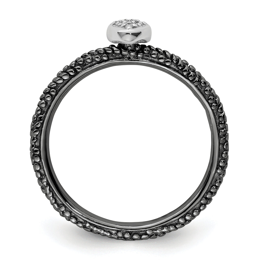Sterling Silver Diamond Stackable Expressions Ruthenium Plated Heart Ring