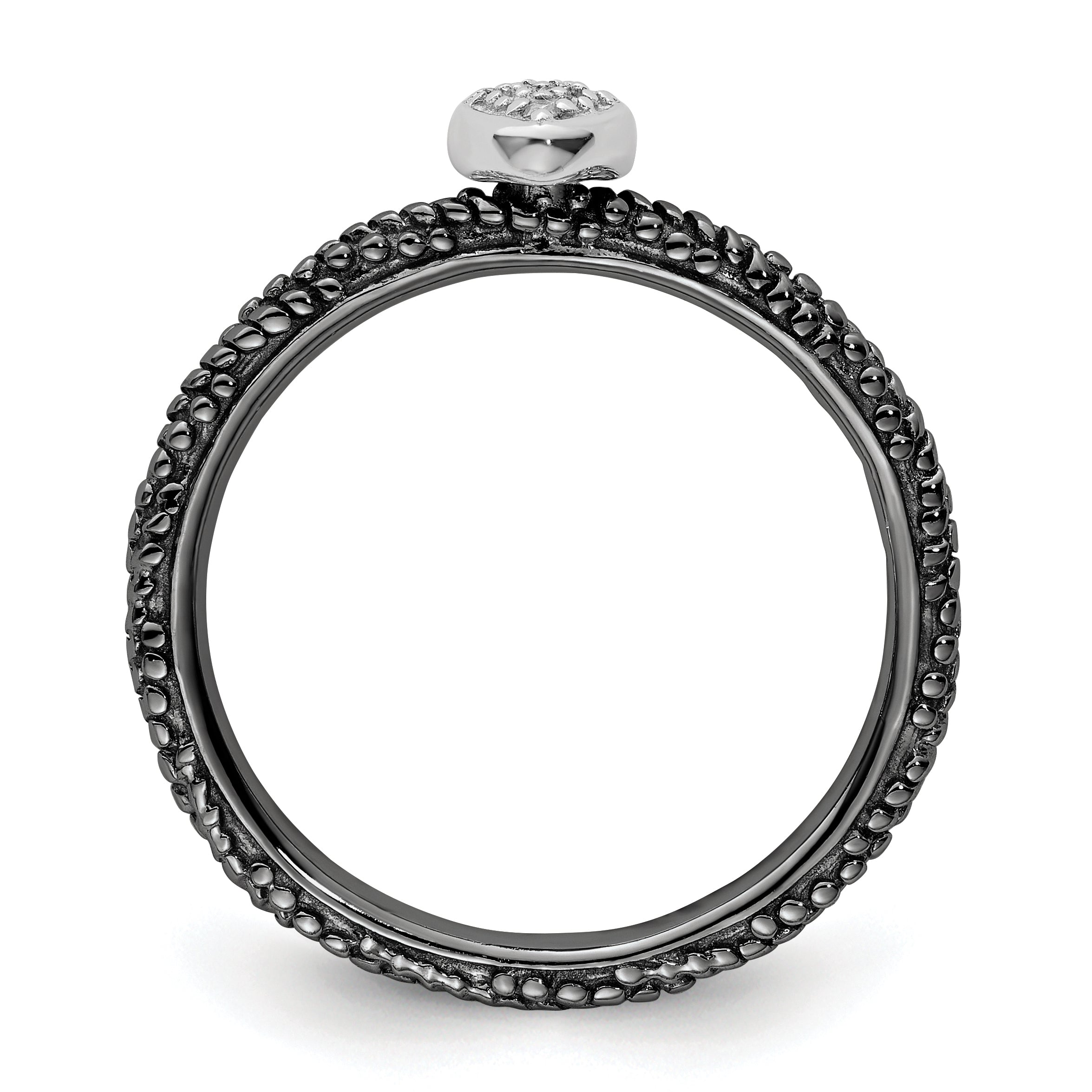 Sterling Silver Diamond Stackable Expressions Ruthenium Plated Heart Ring
