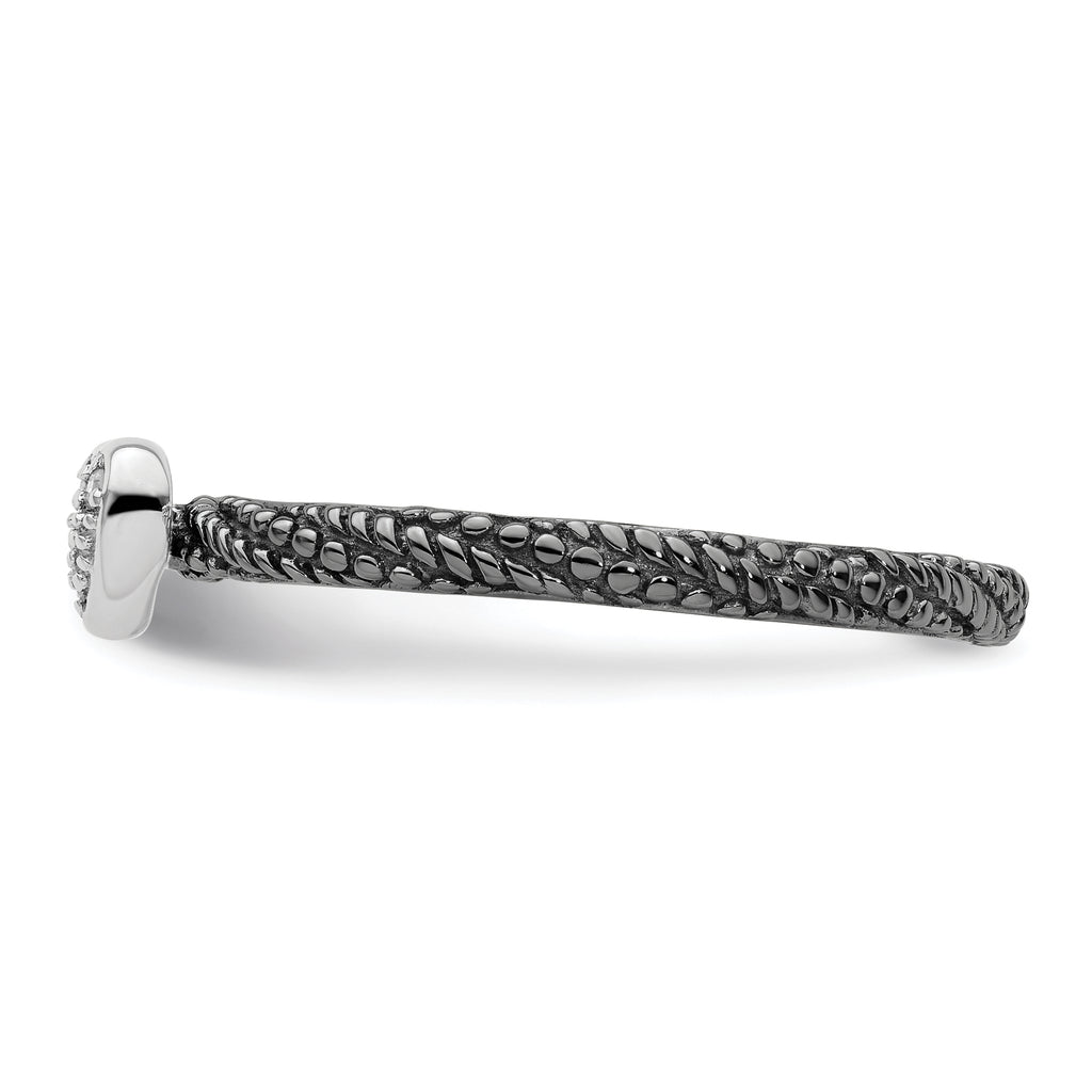 Sterling Silver Diamond Stackable Expressions Ruthenium Plated Heart Ring