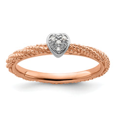 Sterling Silver Diamond Stackable Expressions Rose Gold Plated Heart Ring